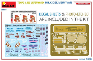 MiniArt 38057 TEMPO A400 LIEFERWAGEN. MILK DELIVERY VAN 1/35 – zdjęcie 2