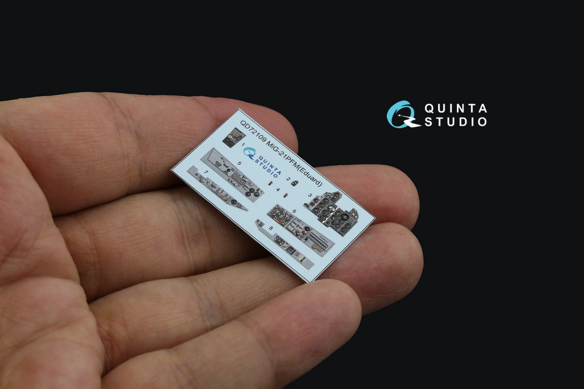Quinta Studio QD72109 MiG-21PFM Gray panels 3D-Printed &amp;amp; colored Interior on decal paper (Eduard) 1/72 – image 3