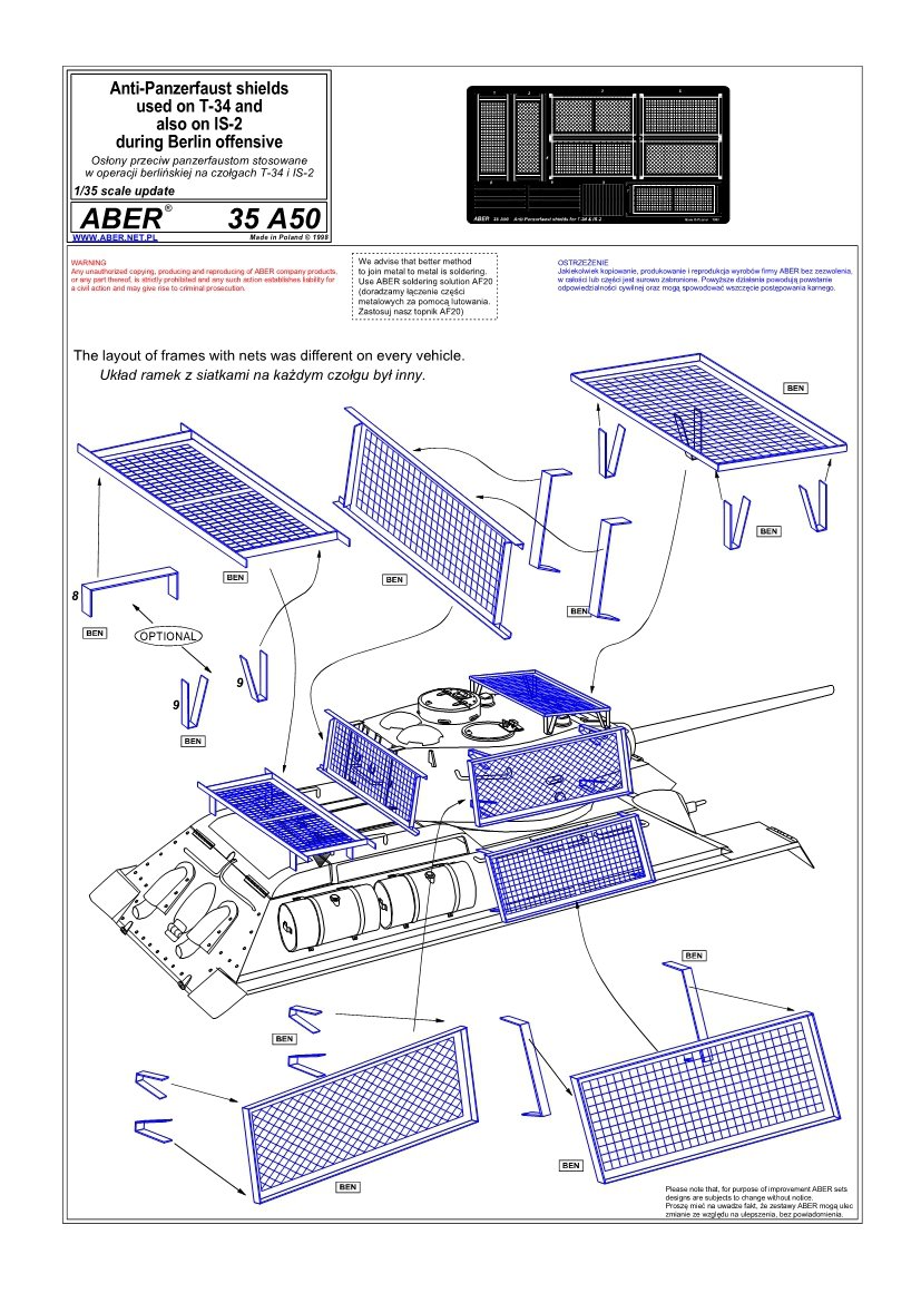 Aber 35A050 Osłony przeciw panzerfaustom do T-34 i IS-2 1/35 – zdjęcie 4