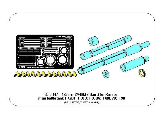 Aber 35L-147 125mm 2A46M-2 Barrell for Russian main battle tank T-72B1; T-80B; T-80BV; T-80BVD; T-90 (Trumpeter, Zvezda, mode b) 1/35 – zdjęcie 3