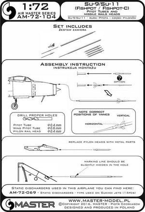 Master AM-72-104 Sukhoi Su-9 / Sukhoi Su-11 (Fishpot / Fishpot C) - Pilot Tubes and missile rails heads 1/72 – zdjęcie 6