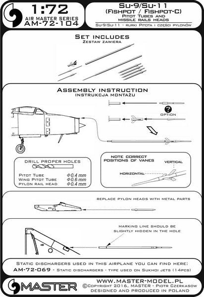 Master AM-72-104 Sukhoi Su-9 / Sukhoi Su-11 (Fishpot / Fishpot C) - Pilot Tubes and missile rails heads 1/72 – zdjęcie 6
