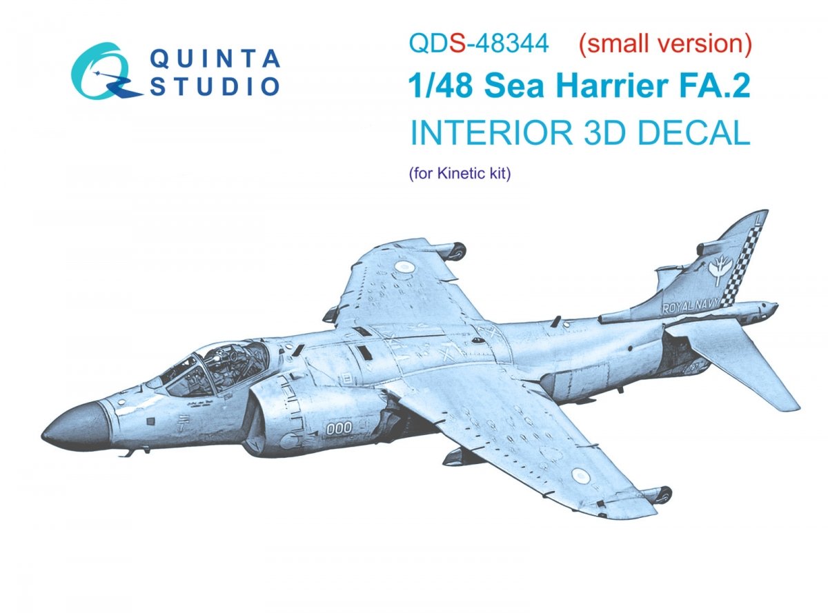 Quinta Studio QDS-48344 Sea Harrier FA.2 3D-Printed &amp;amp; colored Interior on decal paper (Kinetic) (Small version) 1/48