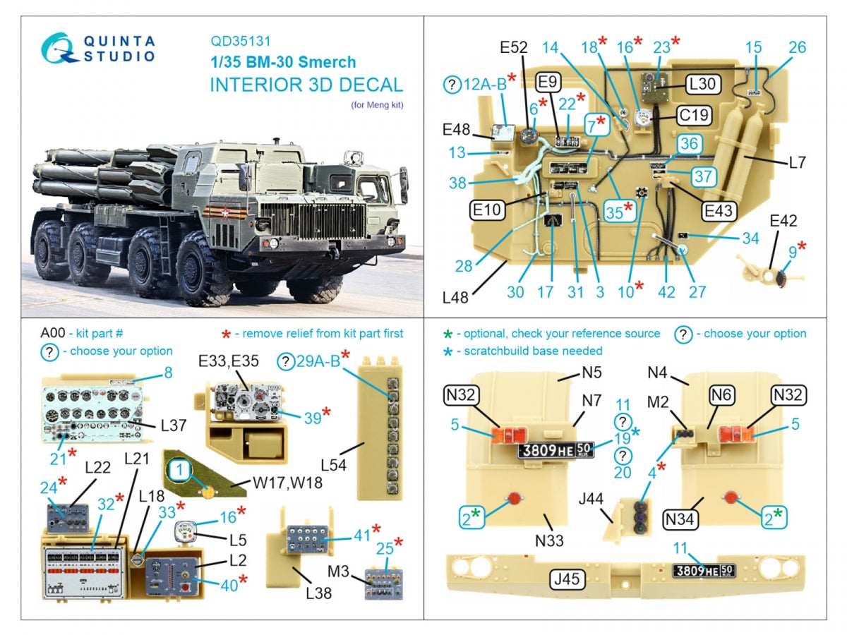 Quinta Studio QD35131 BM-30 Smerch 3D-Printed &amp;amp; colored Interior on decal paper (Meng) 1/35 – image 2