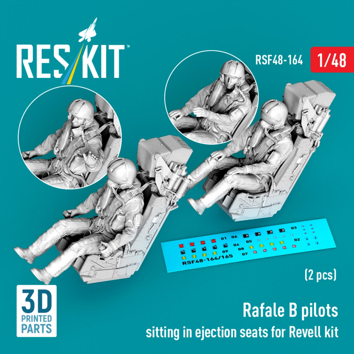 RESKIT RSF48-0164 Rafale B pilots sitting in ejection seats for Revell kit (2 pcs) (3D Printed) 1/48