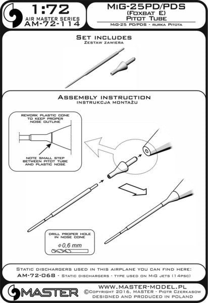 Master AM-72-114 MiG-25PD/PDS (Foxbat E) - Pitot Tube 1/72 – zdjęcie 4