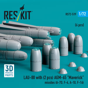 RESKIT RS72-0519 LAU-88 with (2 pcs) AGM-65 &amp;quot;Maverick&amp;quot; missiles (6 pcs) (3D Printed) 1/72 – zdjęcie 3