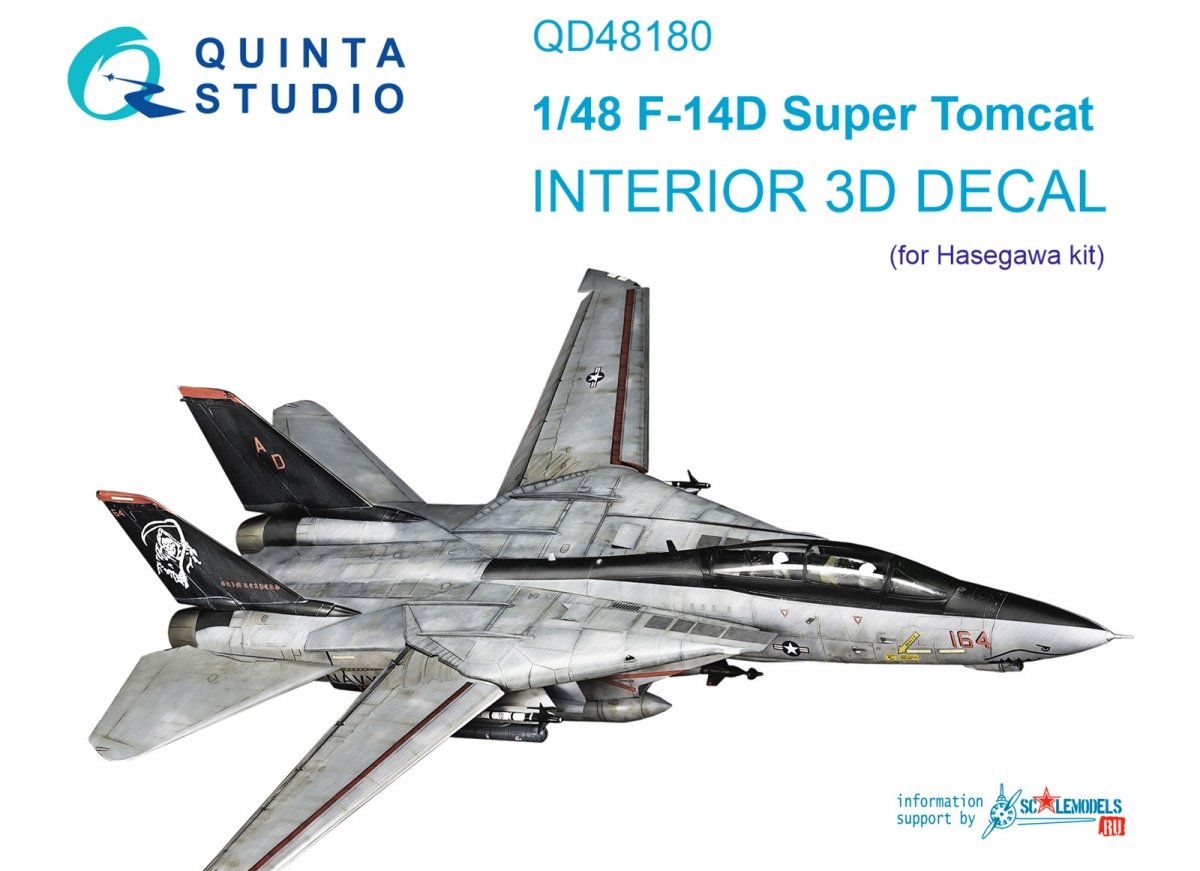 Quinta Studio QD48180 F-14D 3D-Printed &amp;amp; coloured Interior on decal paper (Hasegawa) 1/48