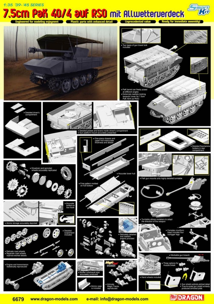 Dragon 6679 7.5cm PaK 40/4 auf RSO mit Allwetterverdeck 1/35 – zdjęcie 2