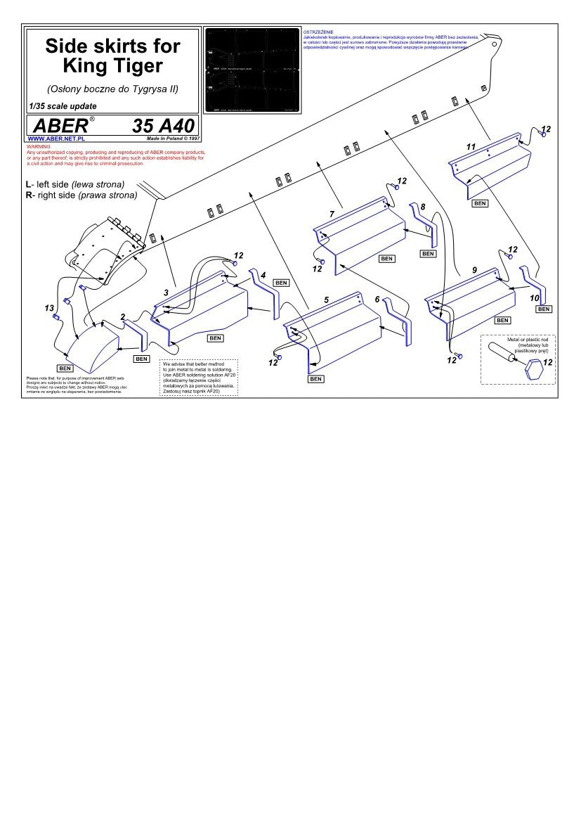 Aber 35A040 Osłony boczne do Tiger II 1/35 – zdjęcie 4
