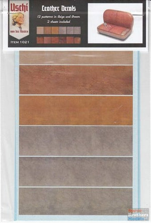 Uschi 1021 Leather Decals For 1/48, 1/32, 1/24 Kits. 2 Sheets with textures in Red/Brown, Beige/Grey