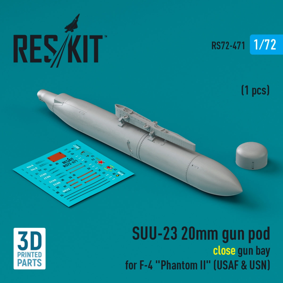 RESKIT RS72-0471 SUU-23 20mm gun pod (close gun bay) for F-4 &amp;quot;Phantom II&amp;quot; (USAF) (1 pcs) (3D Printed) 1/72 – image 2