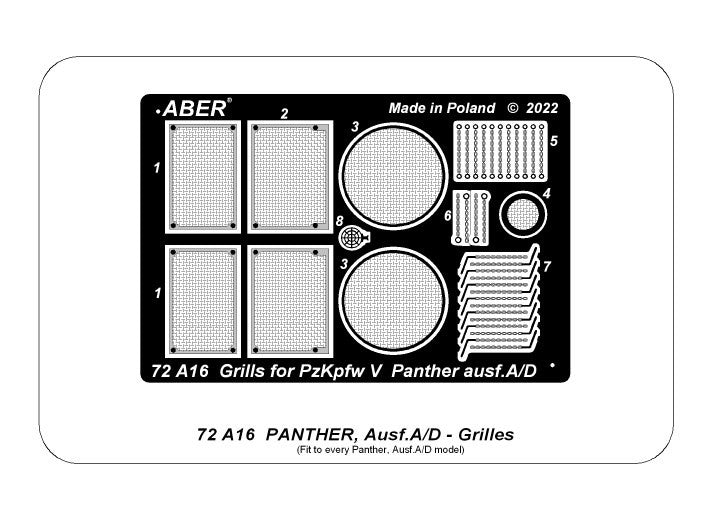 Aber 72A16 Grilles for German Panther, Ausf.A/D / PzKpfw. V, Ausf.A/D, Panther - Grilles 1/72 – image 3