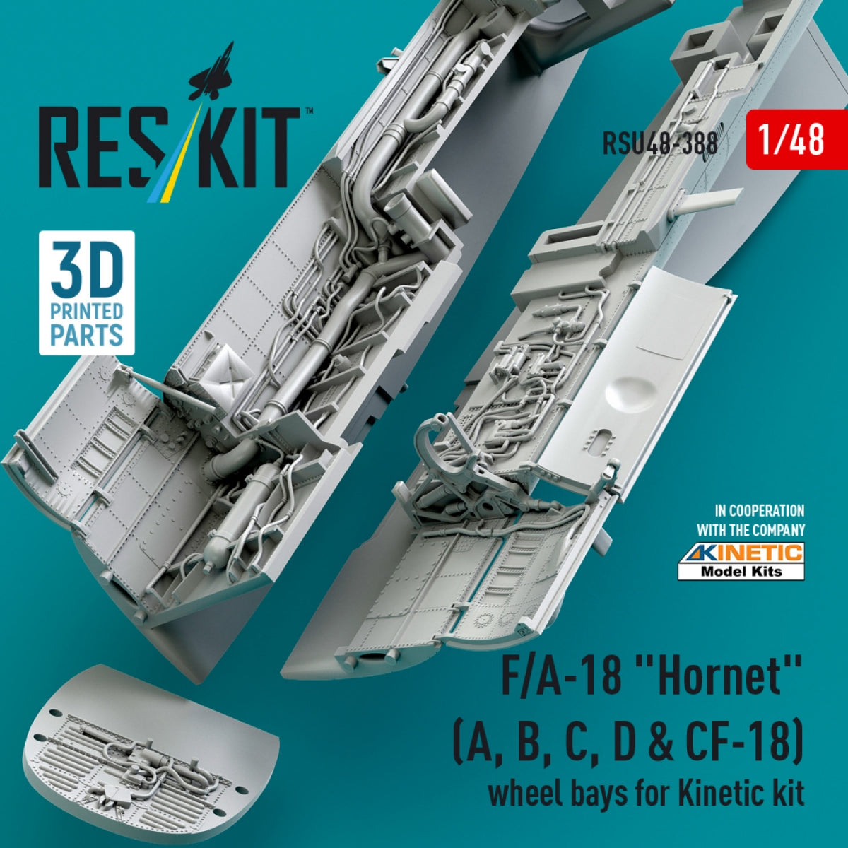 RESKIT RSU48-0388 F/A-18 &amp;quot;Hornet&amp;quot; (A, B, C, D &amp;amp; CF-18) wheel bays for Kinetic kit (3D printed) 1/48 – image 4