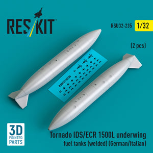 RESKIT RSU32-0235 Tornado IDS/ECR 1500L underwing fuel tanks (welded) (German AF / Italian AF) (2 pcs) (3D Printed) 1/32