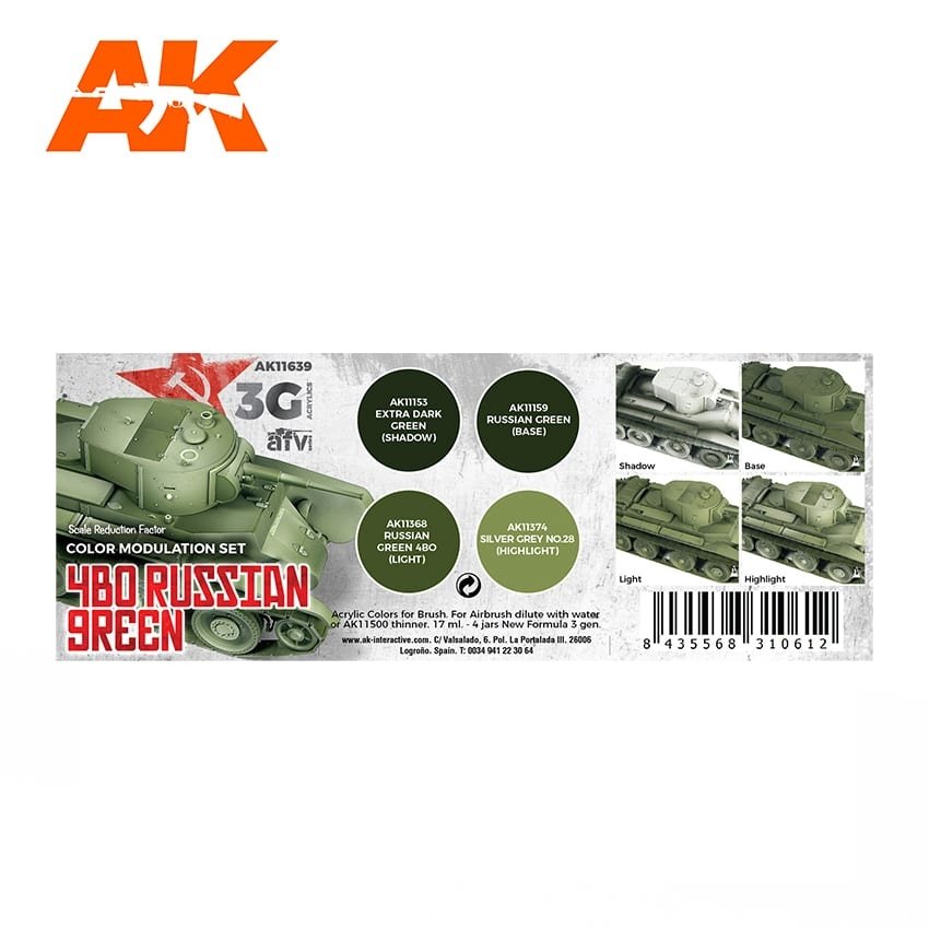 AK Interactive AK11639 4BO RUSSIAN GREEN MODULATION SET 4x17ml – image 2