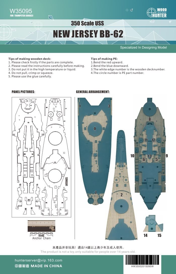 Wood Hunter W35095 USS NEW JERSEY BB-62 1/350 – zdjęcie 3