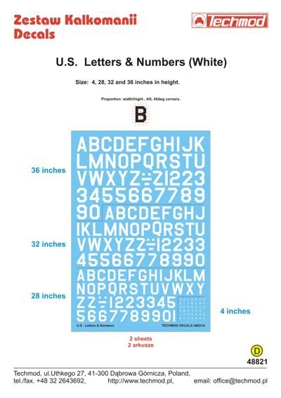 Techmod 48821 U.S. Letters & Numbers white 1/48