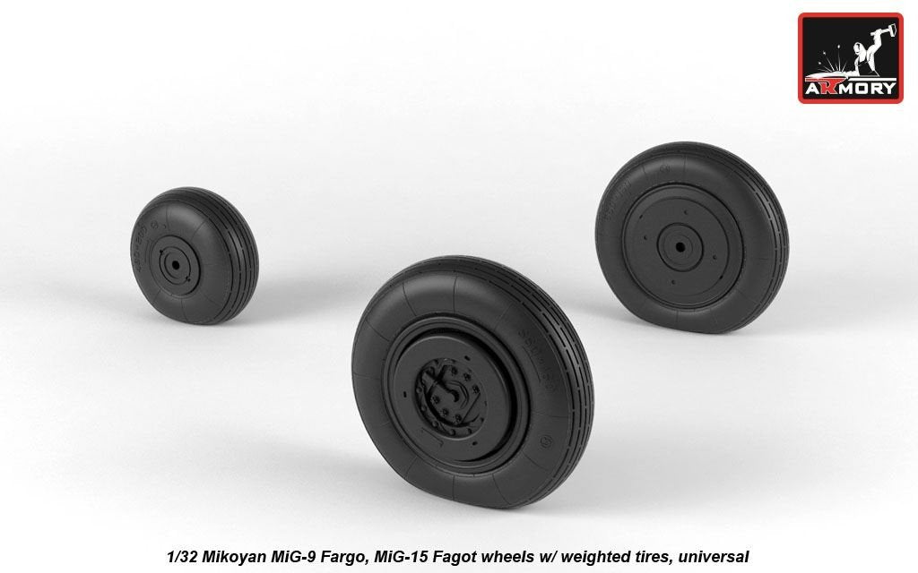 Armory Models AW32013 Mikoyan MiG-9 Fargo / MiG-15 Fagot (early) wheels w/ weighted tires 1/32 – image 4
