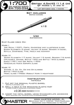 Master SM-700-056 British 4.5in/45 (11.4cm) QF Marks I,III and IV (18pcs) used on Ark Royal (1/700) – image 3