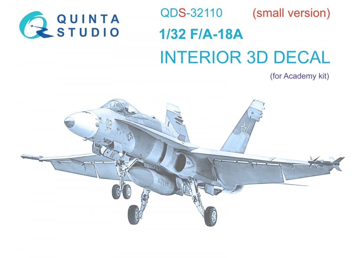 Quinta Studio QDS-32110 F/A-18A 3D-Printed &amp;amp; colored Interior on decal paper (Academy) (Small version) 1/32