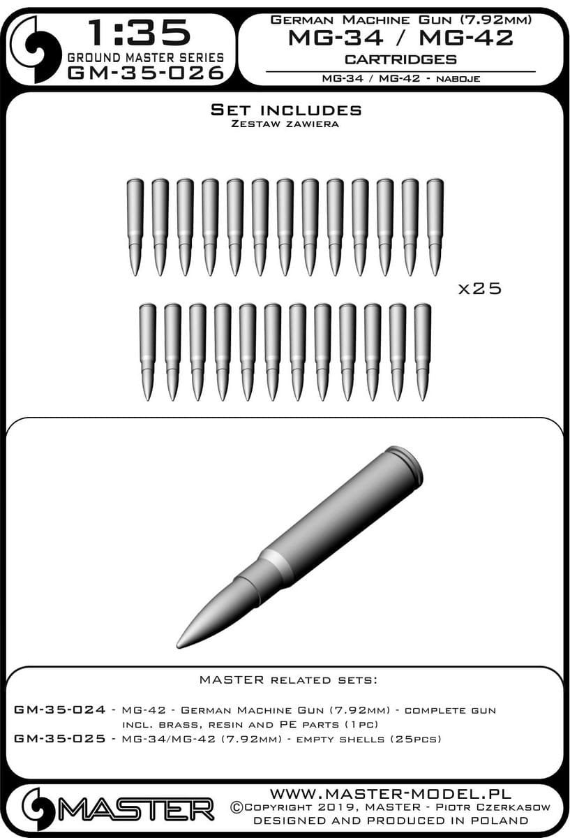 Master GM-35-026 MG-34/MG-42 (7.92mm) - naboje (25sztuk) 1/35 – zdjęcie 3