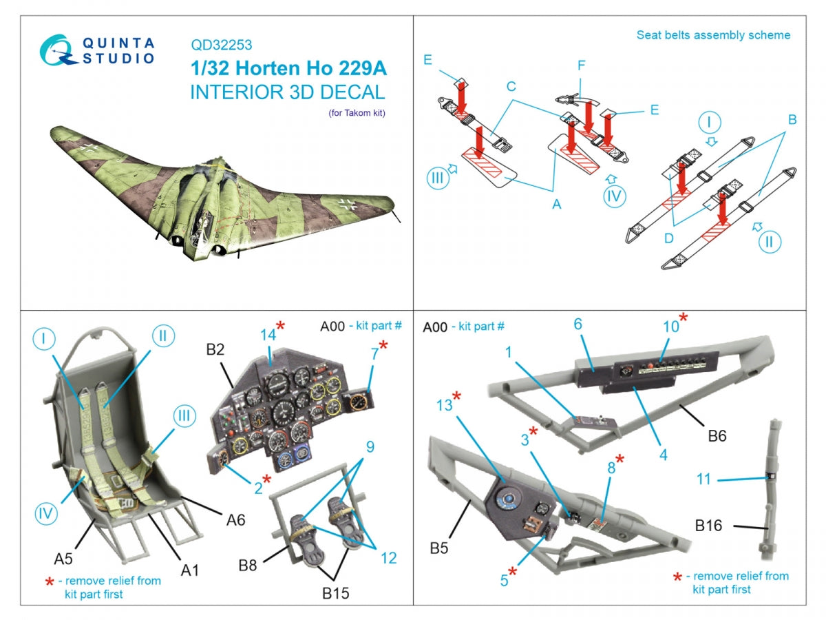Quinta Studio QD32253 Horten Ho 229A 3D-Printed &amp;amp; colored Interior on decal paper (Takom) 1/32 – image 10