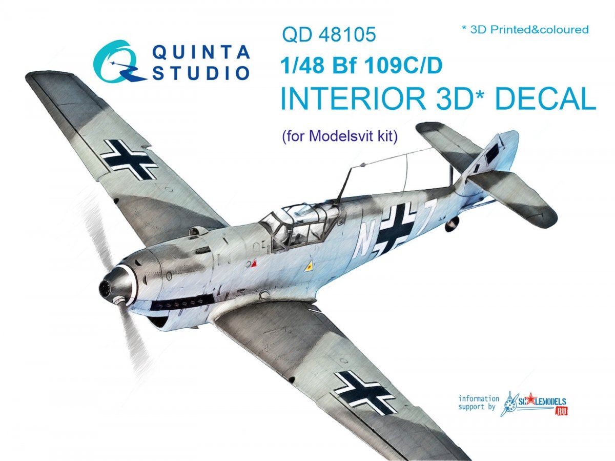 Quinta Studio QD48105 Bf 109C/D 3D-Printed &amp;amp; coloured Interior on decal paper (for Modelsvit kit) 1/48