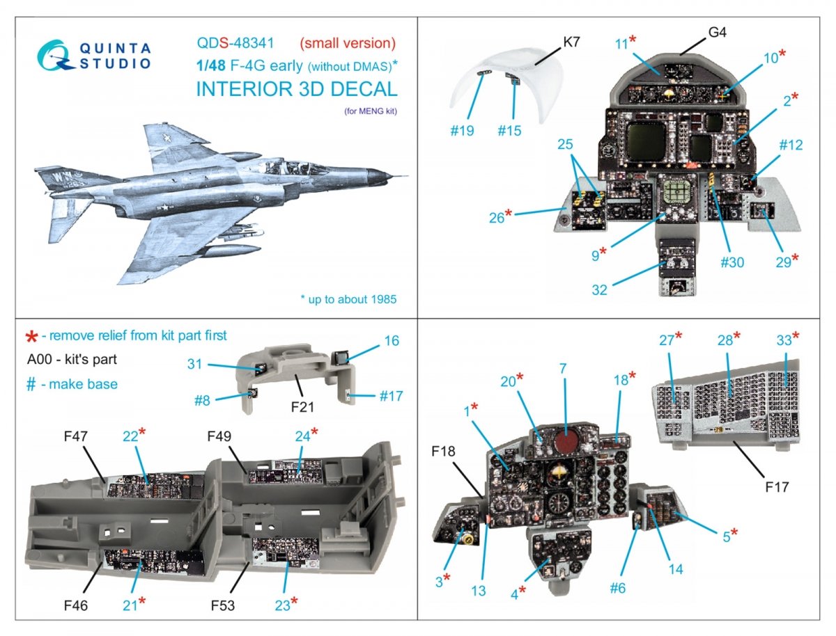 Quinta Studio QDS-48341 F-4G early 3D-Printed &amp;amp; coloured Interior on decal paper (Meng) (Small version) 1/48 – zdjęcie 2