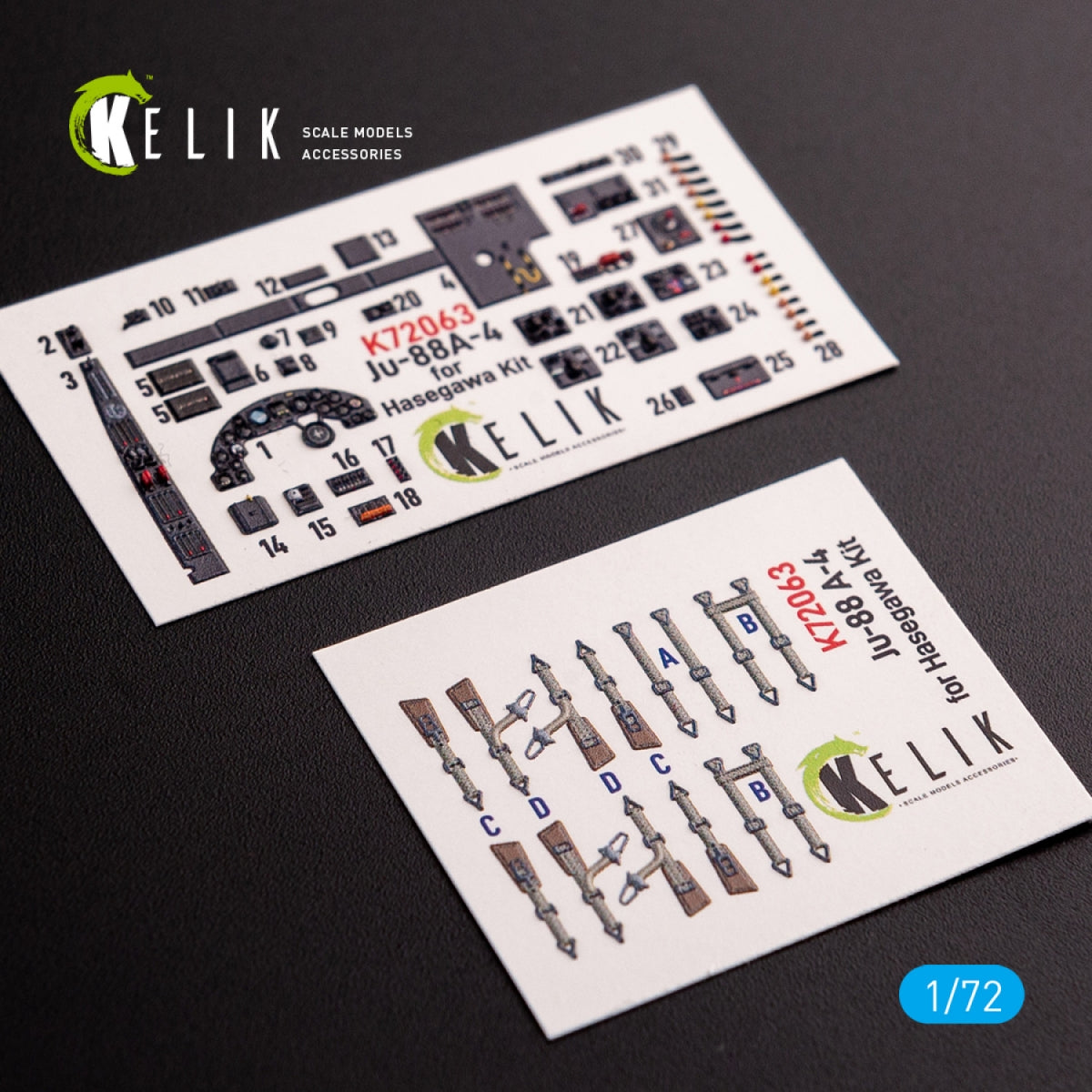 KELIK K72063 Junkers JU 88 A-4 interior 3D decals for Hasegawa kit 1/72