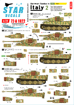 Star Decals 72-A1022 German tanks in Italy # 2. Tigers. 1/72