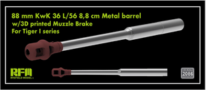 Rye Field Model 2086 88 mm KwK 36 L/56 8,8 cm Metal Barrel w/ 3D Printed Muzzle Brake for Tiger I Series 1/35