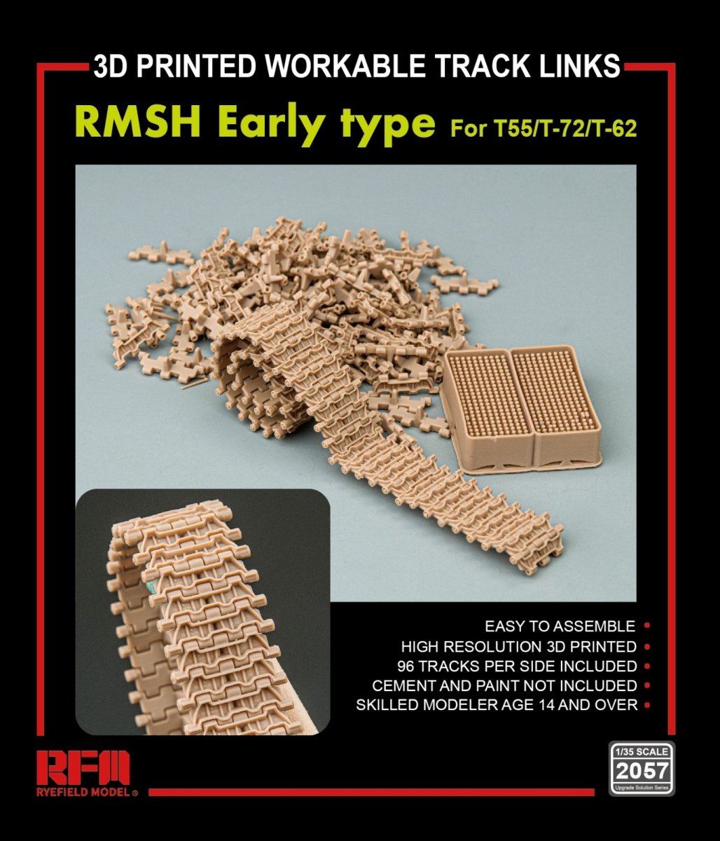 Rye Field Model 2057 RMSH Early type For T55/-72/T-62 3D PRINTED WORKABLE TRACK LINKS 1/35 – zdjęcie 2