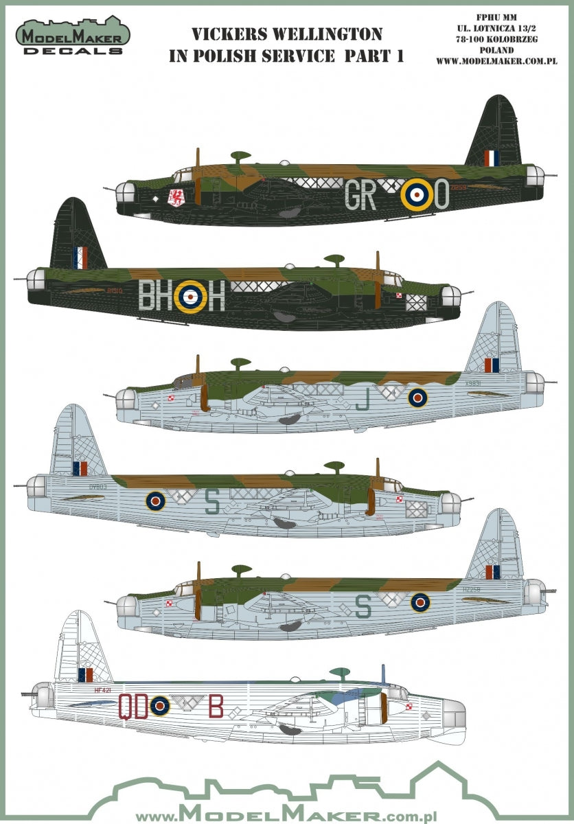 Décalcomanies ModelMaker D48131 Vickers Wellington en service polonais, partie I, échelle 1/48