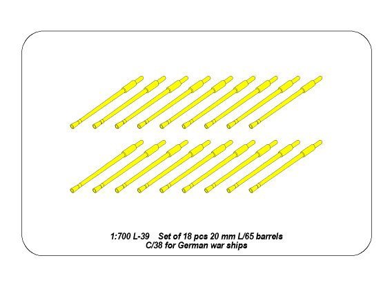 Aber 1/700L-39 Set of 18 pcs 20 mm L/65 C/38 gun barrels for German war ships 1/700 – zdjęcie 4