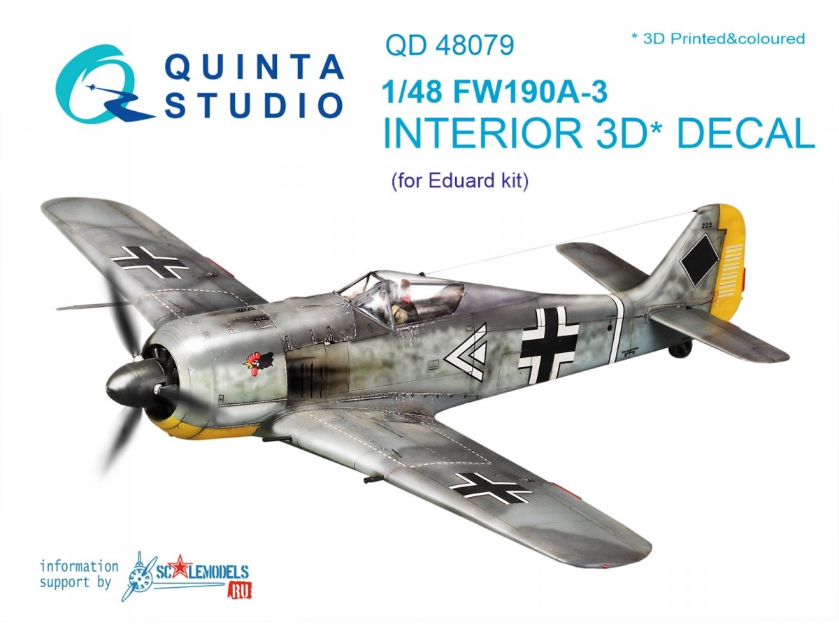 Quinta Studio QD48079 FW 190A-3 3D-Printed &amp; colored Interior on decal paper (for Eduard kit) 1/48
