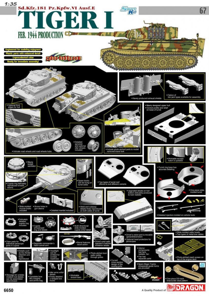 Cyber ​​​​Hobby 6650 Sd.Kfz.181 Pz.Kpfw.VI Ausf.E Tiger I, production de février 1944 (1/35)