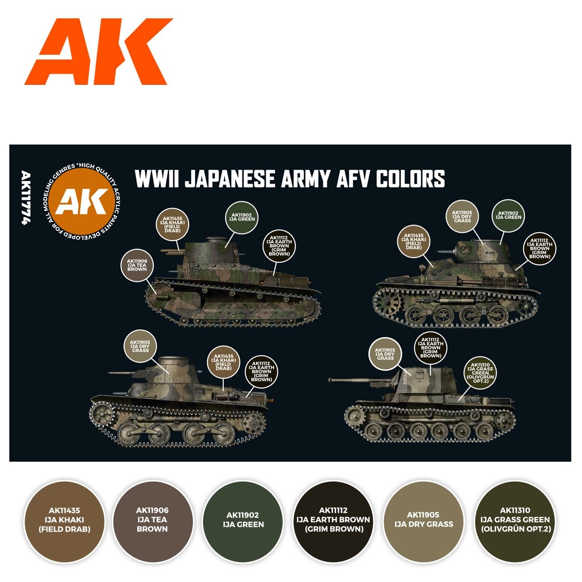 AK Interactive AK11774 WWII JAPANESE ARMY AFV COLORS 6x17 ml – zdjęcie 2