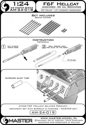 Master AM-24-018 F6F Hellcat - uzbrojenie typ wczesny (km-y Browning .50 cal z perforowaną chłodnicą) 1/24 – zdjęcie 5