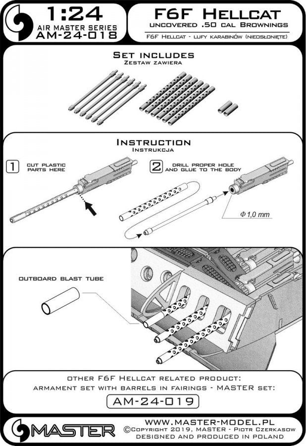 Master AM-24-018 F6F Hellcat - uzbrojenie typ wczesny (km-y Browning .50 cal z perforowaną chłodnicą) 1/24 – zdjęcie 5