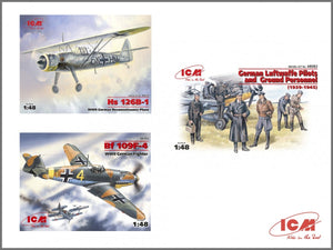 ICM DS4801 WWII Luftwaffe Airfield ( Messerschmitt Bf-109F-4, Henschel Hs-126 B-1, German Luftwaffe Pilots and Groun ) 1/48 – zdjęcie 2