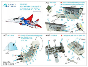 Quinta Studio QD32142 MiG-29 9-13 Fulcrum C 3D-Printed &amp;amp; coloured Interior on decal paper (Trumpeter) 1/32 – immagine 2