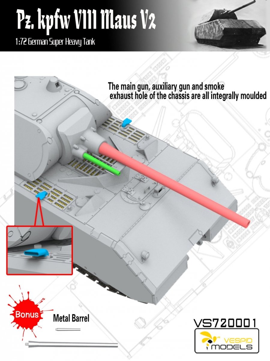 Vespid Models VS720001 Pz.Kpfw. VIII Maus V2 German Super Heavy Tank 1/72 – zdjęcie 4