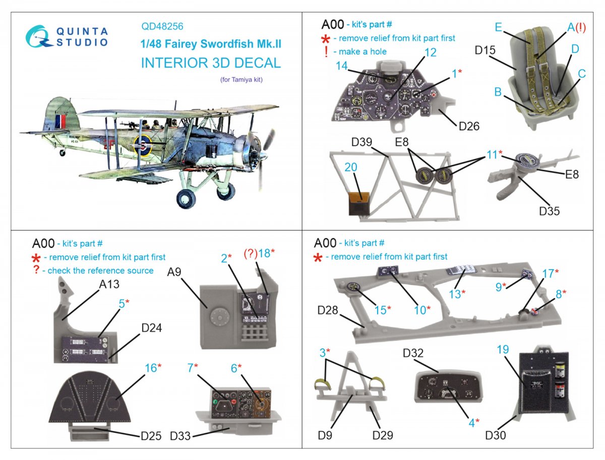 Quinta Studio QD48256 Swordfish Mk.II 3D-Printed &amp;amp; coloured Interior on decal paper ( Tamiya ) 1/48 – zdjęcie 2