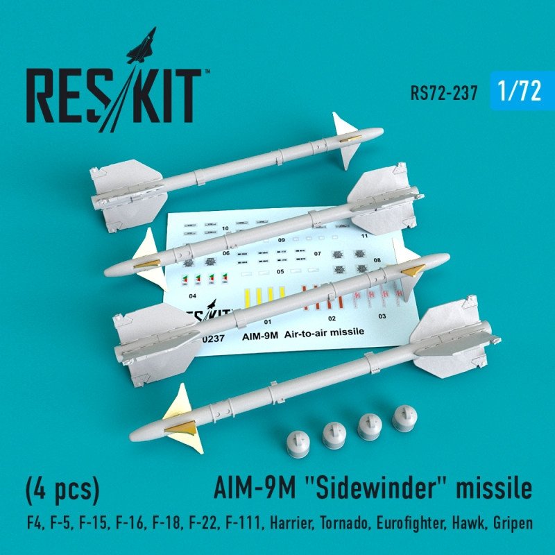 RESKIT RS72-0237 AIM-9M "Sidewinder" missile (4 PCS) 1/72