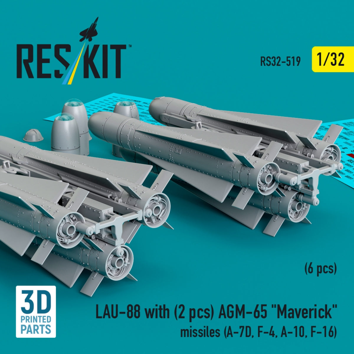 RESKIT RS32-0519 LAU-88 with (2 pcs) AGM-65 &amp;quot;Maverick&amp;quot; missiles (6 pcs) (3D Printed) 1/32 – image 2