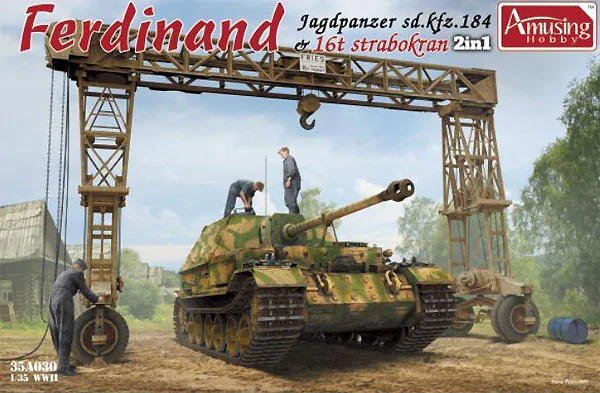 Maquette Amusing Hobby 35A030 SD.Kfz.184 Ferdinand et 16t Strabokran, intérieur complet/toit transparent, échelle 1/35