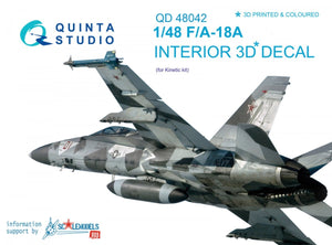 Quinta Studio QD48042 F/A-18A 3D-Printed &amp;amp; coloured Interior on decal paper (for Kinetic) 1/48
