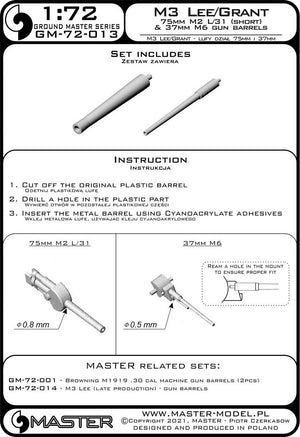 Master GM-72-013 M3 Lee/Grant - weapon barrels - 75mm M2 L/31 (short) and 37mm M6 1/72 – image 3