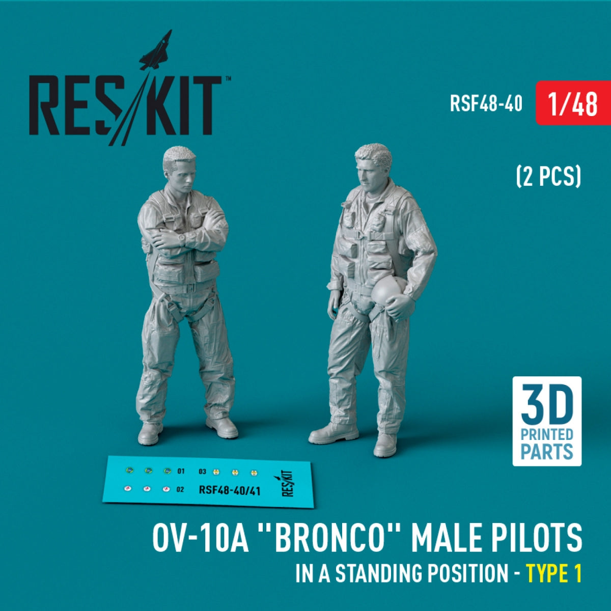RESKIT RSF48-0040 OV-10A &amp;quot;Bronco&amp;quot; male pilots (in a standing position - type 1) (2 pcs) (3D Printed) 1/48